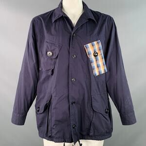 MONITALY Size XL Navy Blue Orange Cotton Buttoned Pockets Coat